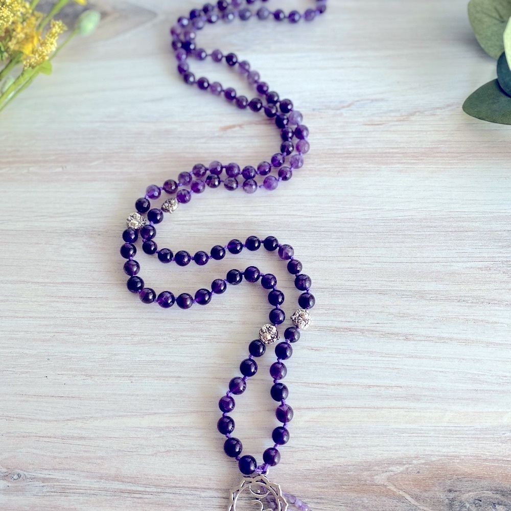 Amethyst | Sahasrara | Zen Style Mala Necklace | Prayer Beads